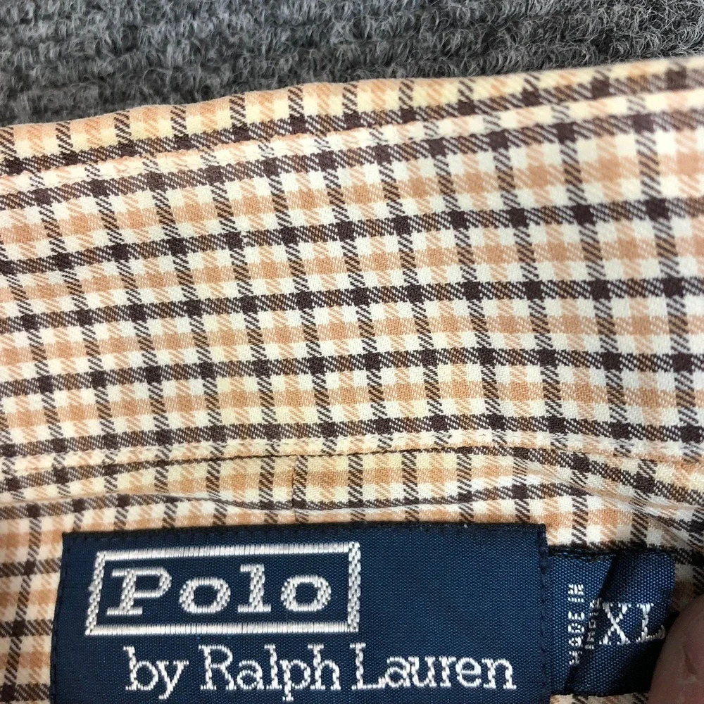Polo Ralph‎ Lauren Lowell Sport Mens XL Brown Tan Check Button Down Cotton Shirt